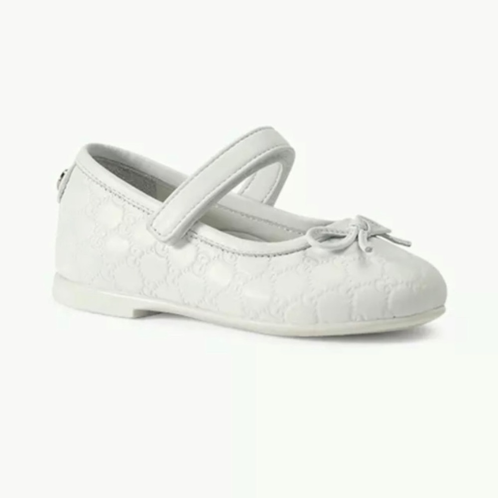 Authentic Gucci White GG Imprime Leather Mary Jane Shoes